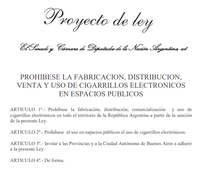 Proyecto de Ley nacional atenta nuevamente contra el vapeo en Argentina