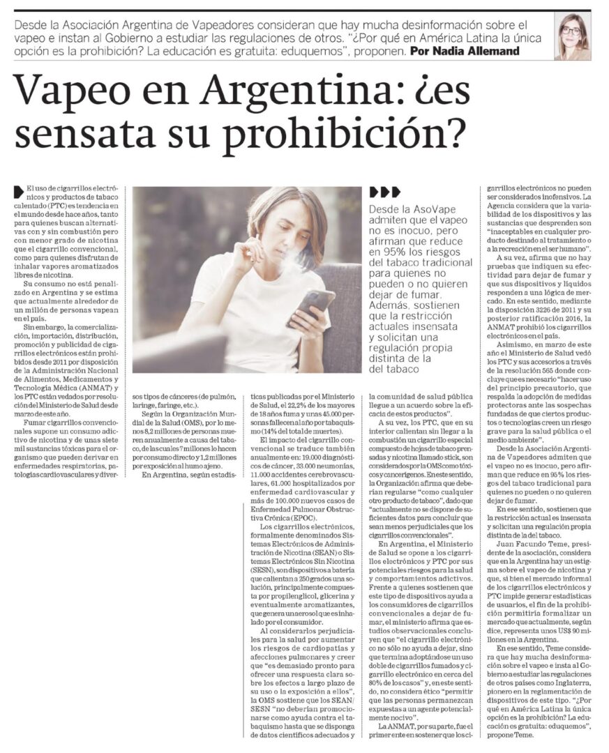 El Economista: Vapeo en Argentina: ¿es sensata su prohibición?